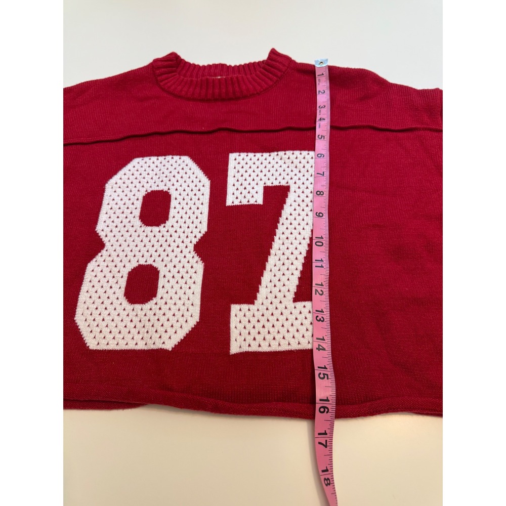 Orange Kiss Red 87 Cropped Varsity Sweater M Y2K Sporty Preppy Knit - Picture 5 of 7